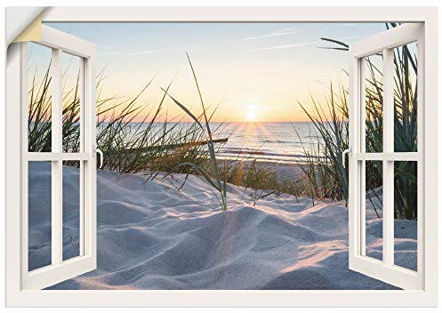 ARTland Wanddeko Wandtattoo selbstklebende Vinylfolie 130x90 cm Fensterblick Strand Meer Sand Ostsee Dünen Sonnenuntergang U1TZ
