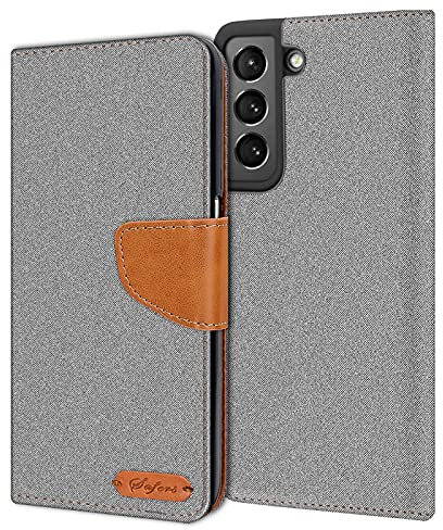 Verco Coque pour Samsung S21, Étui Portefeuille Compatible avec Samsung Galaxy S21 Case Textures de Fibre Housse de Protection, Gris