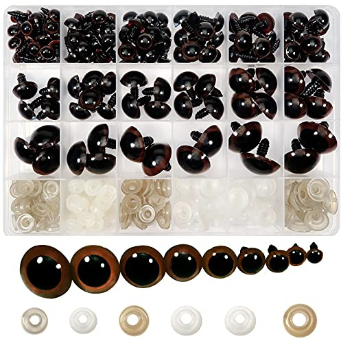 TOAOB 150 Stück Sicherheitsaugen für Häkeltiere Braun 8-24 mm Kunststoff | Knopfaugen mit Unterlegscheiben, für Amigurumi Basteln, Puppenaugen Teddyaugen für DIY Kreative Handwerk