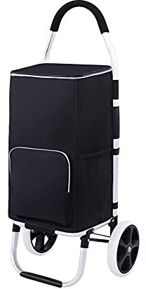 Klappbarer Einkaufstrolley 2 Räder, Wasserdicht Einkaufswagen Einkaufsroller Treppensteiger Drücken Ziehen Trolley-Tasche Sackkarre Mit Bungee-Seil Pro Supermarkt Picknick 40 Liter (Schwarz)