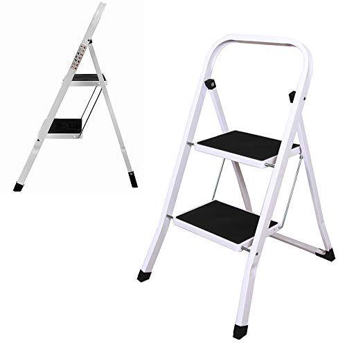 ÉChelle Marchepied Pliante 2 marches, Pliable Escabeau en Acier avec poignée ÉChelle Antidérapante, Robuste et Large, capacité de Charge Jusqu' à 150 kg, pour la Maison, Cuisine, Garage