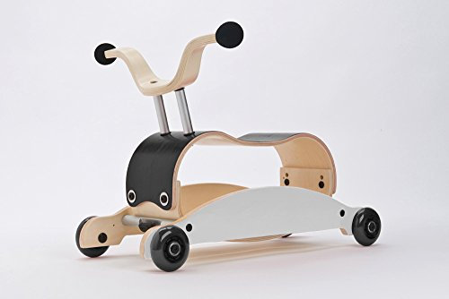 Wishbone Mini FLIP 3in1, Laufwagen, Rutschauto, Schaukel, Farbe Top schwarz, Base weiß, Räder schwarz
