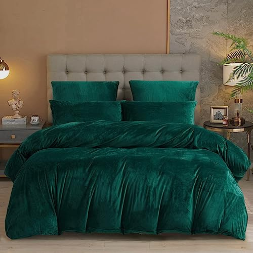 Damier Warme Winter Flanell Bettwäsche 135x200cm Grün Dunkelgrün Cashmere Touch Plüsch Bettwäsche Set 2 Teilig - 1 Bettbezug 135 x 200 cm mit Reißverschluss und Kopfkissenbezug 80 x 80 cm