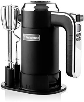Westinghouse Retro Hand Mixer for Baking - 350W Handheld Electric Whisk - Includes 2 Egg Beaters and 2 Dough Hooks - Powerful Food Mixer for Kitchen Use with 6 Speeds & Turbo - Black