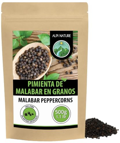 Alpi Nature Malabar Pfeffer 500g, Tigerpfeffer Malabar | Premium Pfeffer schwarz ganz, ideal für Fleisch, Geflügel & Meeresfrüchte