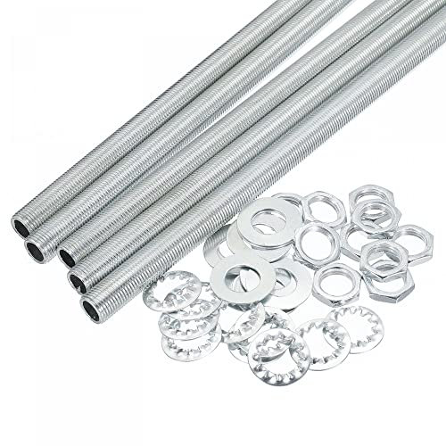 sourcing map 20cm Tige Filetée Creuse pour Lampe Trousse avec Encoches Écrous Rondelles 1/8IP Filetage Fixations Assortiment pour Luminaire éclairage Réparation Assemblage Coffret de 35