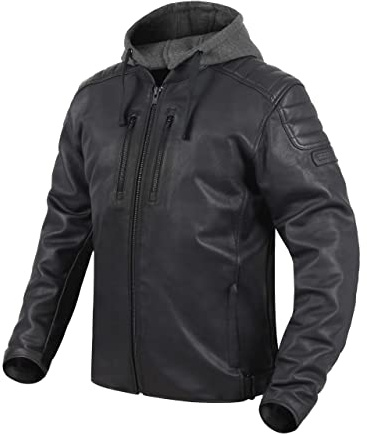 REBELHORN Impala Motorradjacke Herren | Leder | Ellbogen und Schulterprotektoren | Abnehmbare Kapuze | Größen bis 10XL