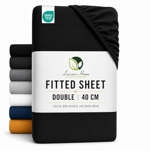 Lazzaro Double Fitted Sheet Extra Deep Pocket 40 cm (16 inches) Durable Elastic Bed Sheets - Premium Brushed Microfiber Fitted Bed Sheets Double - Ultrasoft Hypoallergenic Fade Resistant