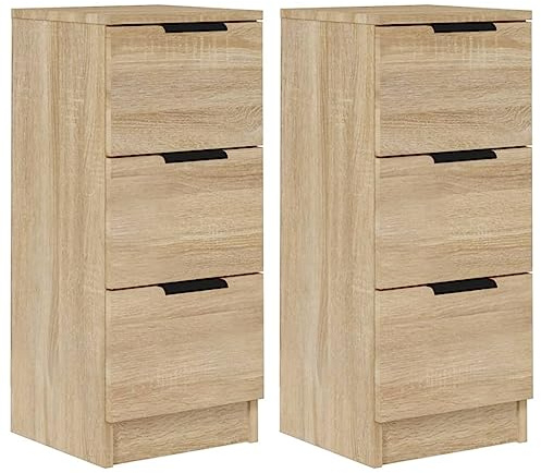 vidaXL 2X Sideboard Schubladen Schubladenschrank Kommode Anrichte Schrank Beistellschrank Mehrzweckschrank Sonoma-Eiche 30x30x70cm Holzwerkstoff