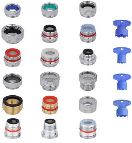 Hibbent 18 Pieces Faucet Adapter Kit, Brass Aerator Adapter Set for Faucet Tap with Removable Aerator to Connect Garden Hose, Adapter for Faucet Sink - Male/Female, Chrome