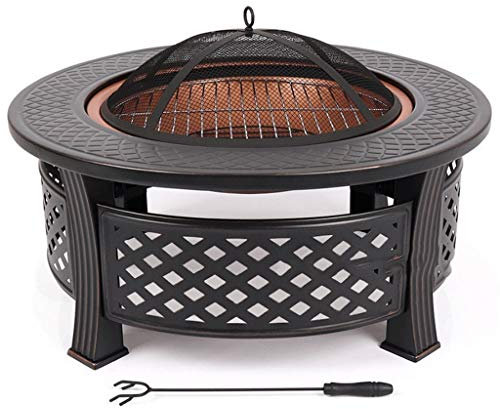 DLANDZ Pozzo del fuoco da giardino con rete per barbecue, braciere da esterno, con griglia in metallo, braciere da patio, stufa a legna, barbecue, braciere per barbecue (colore: nero)