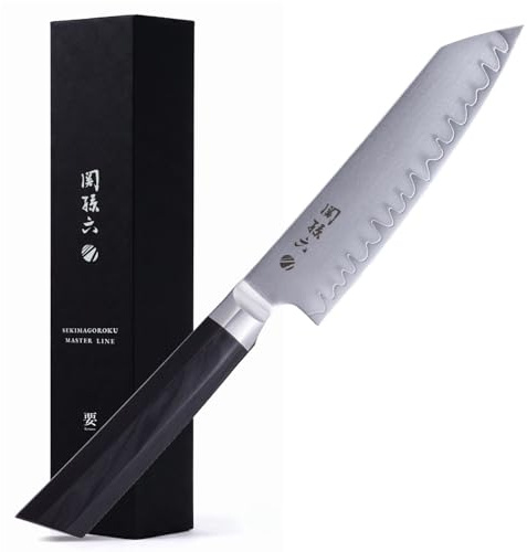 KAI Seki Magoroku Kaname Kiritsuke 15 cm bladlängd - 3-lagers smidd VGXeos stål 60-62 HRC - svart Pakka trähandtag - tillverkad i Japan - japansk kökskniv kockkniv