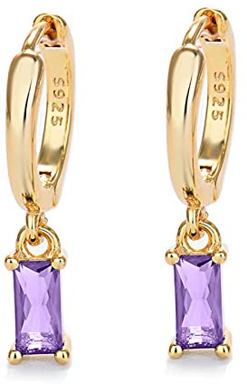 Lot de 2 boucles d'oreilles créoles en or 14 carats améthyste, zircone créée, zircone Or 14 carats pour femmes et filles