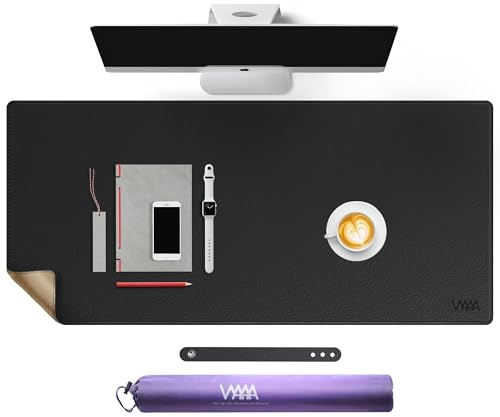 Vyaaa 110 x 50 cm PU Leder und Kork Schreibtischunterlage, Mauspad, Schwarz | Tischunterlage, Multifunktionales Laptop Mousepad, Schreibtischmatte für Büro und Zuhause