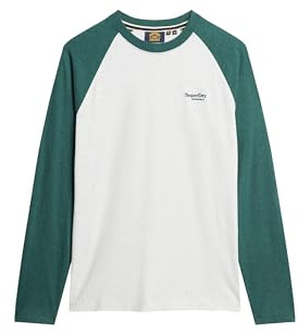 Superdry Herren Essential Baseball-Oberteil mit Langen Ärmeln Gletschergrau Meliert/Dollargrün Meliert XXL