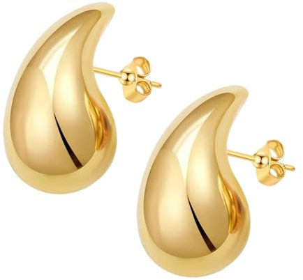 Chunky Gold Hoop Teardrop Earrings - Lightweight, Hypoallergenic Gold Plated Fashion Jewelry for Women & Girls