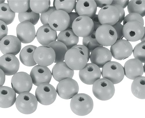 QUARKZMAN 100 Stück 12mm farbige Holzperlen, große runde bunte Holzspacer Perlen für DIY Basteln, Schmuckherstellung Armbänder (Grau)