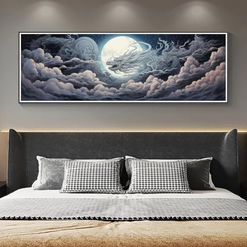 Drache Mond Diamond Painting Erwachsene Groß xxl 165x55cm, DIY Malen Nach Zahlen Erwachsene, 5D Diamant Painting Bilder Kinder, Diamond Painting Cross Stickerei Craft, für Wand Deko Aesthetic, 308M