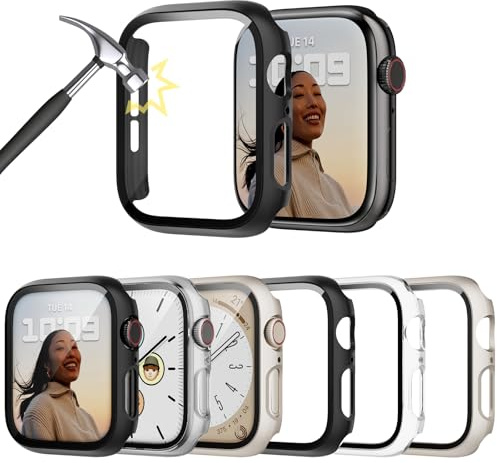 Lovmunia 6-Stück Schutzhülle mit Displayschutzfolie Kompatibel mit Apple Watch SE3(2025)/SE2/SE/6/5/4 40mm, Rundum Hard Gehäuse Eingebaut Kratzfest Gehärtetes Glas Schutzfolie für iWatch 40 mm