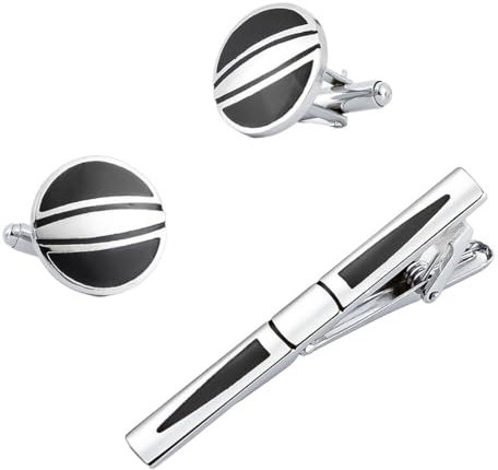 KETAFOUND Klassisches Set Mit Manschettenknöpfen Und Krawattenklammern Für Herren – Modisches Set Mit Krawattennadel Und Manschettenknöpfen Mit Runden Emaille-Mustern, Krawattennadel-M