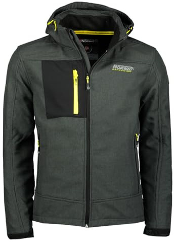 Geographical Norway Torefact Men Veste Softshell Capuche Homme Impermeable - Manteau Outdoor Blouson Coupe Vent Tactique Resistant - Randonnee Ski Automne Hiver Printemps (Noir L)