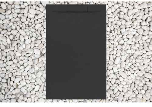 Piatto Doccia 150X100 cm nero Line PLUS In Resina e Polvere Di Marmo Con Griglia Laterale IN MARMORESINA