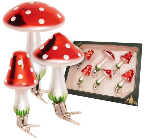 Krebs Glas Lauscha - Weihnachtsdekoration/Christbaumschmuck aus Glas - Kleine und Große Pilze - Menge: 6 Stück - Farbe: Rot - Größe: ca. 10 cm