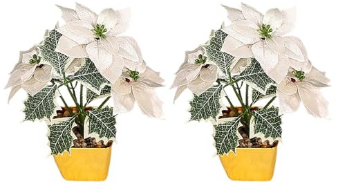 Mokylor 2 Stück Weihnachtsstern-Pflanzen Im Topf, 22,1 cm Große Künstliche Weihnachtsstern-Pflanzen mit Goldenem Topf, Gefälschte Weihnachtsstern-Bonsai-Weihna (B)