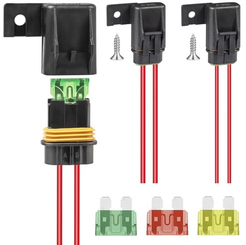AUKENIEN IP67 Wasserdicht KFZ Sicherungshalter 12 Volt 12AWG 16AWG Kabeldieb Flachsicherungshalter 12V mit Stromdieb Sicherung 20A 30A 40A Standard Autosicherungen et Schrauben