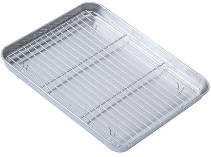 Msiud Teglia da Forno Rettangolare con Griglia in Acciaio Inossidabile, Addensata Universale Vassoio per Cuocere Cucinare Torte per Teglie Arrostire In Inossidabile Lasagna Rostiera (Piccolo)