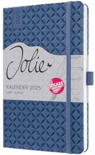 Wochenkalender Jolie A5 2025 indigo blue - SIGEL - 1 Woche auf 2 Seiten - Terminplaner mit geprägtem Kunstleder-Cover, Gummiband, Stiftschlaufe, Einstecktasche und Stickerbogen - 13,5 cm x 20,3 cm