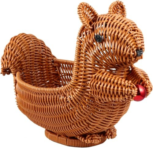 Candy Dish Squirrel Decoration Rattan Woven Bowl,Squirrel Figurine Basket,Decorative Bowl Tabletop Display Baskets Fruit Bowl