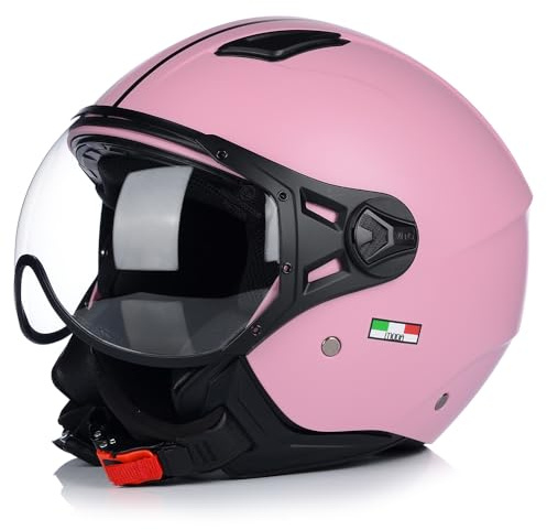 VITO Moda Jethelm mit Sonnenblende und kratzfestem Visier | ECE R22.06 Zertifiziert | 1100g Motorradhelm | Belüftung | Helmbeutel & Box dabei | XS-M