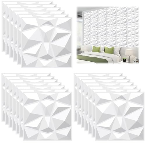 20 pièce Papier Peint 3D Brique Pierre Adhesif Mural Autocollant, Stickers Panneaux Muraux 3D Mural, Dalle Plaque PVC Adhesive Murale, Décorations Murales, Papier Peint Autocollants Décoratifs (Blanc)