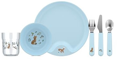 Mepal - Set di stoviglie per bambini Mio Little Dutch - 6 pezzi - Con piatto, ciotola, tazza e posate, regalo per bambini - Lavabile in lavastoviglie - Forest Friends
