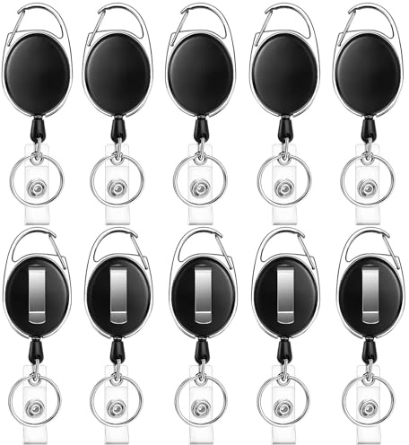 JEFURE Retractable Badge Reel, 10 Pcs, Black