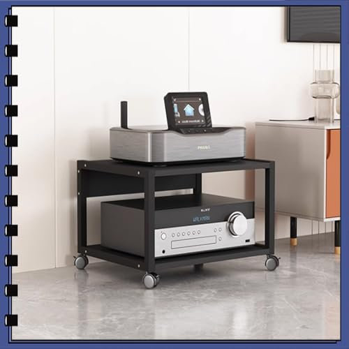 IMUNKT Schwarz Audio-Rack Mit Rollen HiFi Regal Medienkonsolenständer Beistelltisch Stereo-Schrank Verstellbare Multifunktionales Ablageregal Für Plattenspieler & Stereoanlagen(2 Tier-50x40x40cm)