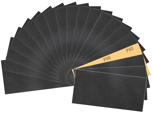 Sruhrak 93x230mm Papel de Lija Resistente al Agua, 30 Piezas de Lija para Uso en Húmedo y en Seco, Grano 80, para Trabajar la Madera, Desincrustar Metales y Preparar Superficies.