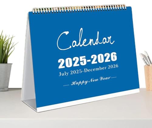 Tischkalender 2025, bunter Schreibtisch-Kalender, umklappbarer Kalender (Juli 2025–Dezember 2026), Monatsplaner aus Papier, 20,5 x 20,5 cm, Heimdekoration für Büro, Schule, Klassenzimmer