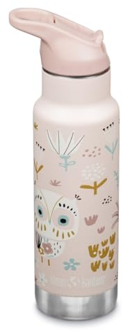 KLEAN KANTEEN Kinder Isolierflasche, 355ml, Edelstahl, Sport Cap mit Trinkhalm, Owlet, New Pink