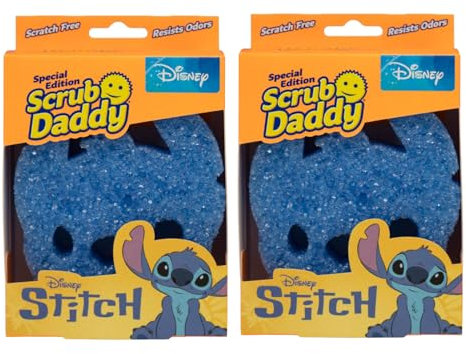 Scrub Daddy Disney Stitch Dish Sponge Twin Pack, Smiley Face Sponges for Cleaning & Washing Up - Kitchen Non Scratch Scourers with FlexTexture Firm & Soft Scrubbing, Dishwashing Scrubber