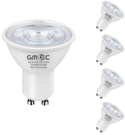 GMEC 4 Pack 7W GU10 LED Light Bulbs – 3000K Warm White, Non-Dimmable COB Spotlight, Equivalent to 60-70W Halogen, 550 Lumen Each, 25,000 Hours, Energy Efficient Lighting