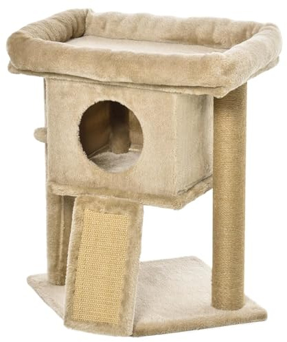 Fatone Shop - Árbol rascador para gatos con caseta blanda, cama superior y palo de yute para gatos adultos, juego estable y ahorra espacio, dimensiones 40 x 40 x 57 cm