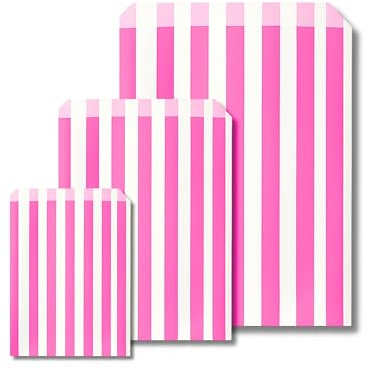 Somwell – 100 Pink Candy Striped Paper Bags, 5 x 7 Ideal For Confectionary, Party Bags, Favours, Pick n Mix, Wedding Sweet Bags (100, 5 x 7)