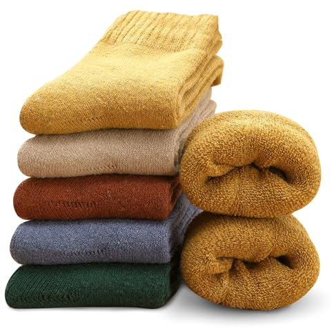 MOSOTECH Lot de 5 paires de chaussettes thermiques pour femme - Chaussettes d'hiver épaisses en laine - Chaussettes de randonnée pour femme - Taille unique 35-42, 35-42