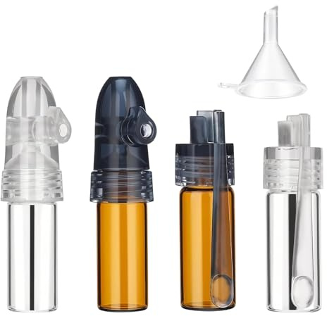 HSUYUN 4 Piezas Herramienta para Especias en Polvo, Colores Marrón y Blanco Botes Especias, Esnifador cocaina con un Pequeño Embudo, Ideal para Actividades al Aire Libre, Acampadas y Viajes
