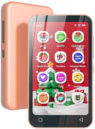 80GB Kids MP3 Player with Bluetooth and WiFi, Parental Controls, Pre-Installed Spotify, Spotify Kids, Audible, TIMMKOO 4 MP4 Player Up to 1TB (Orange)