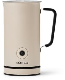Sjöstrand Electric Milk Frother, Beige | Double-Walled Stainless Steel,Hot Chocolate Maker, Velvetiser, Hot & Cold Milk Frother, Easy-Clean Non-Stick Coating