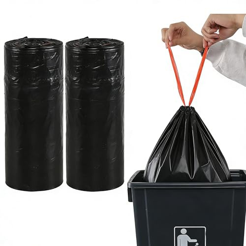 Vareone Bolsas de basura negras con cordón de 50 L, bolsas de basura resistentes con asa de corbata, 110 bolsas
