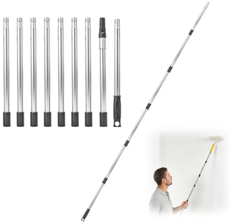 Teleskopstång, 3,6 m, färgrulle, förlängningsstång, rostfritt stål, lätt, 9-delad utdragbar stång för målning, fönsterrengöring, takränna med konisk adapter, gänga, spiralstruktur